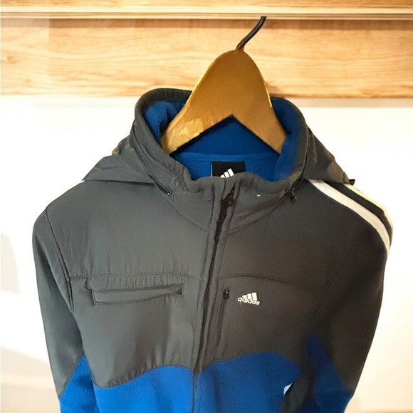 Kid’s Lg (14-16yo) Adidas Gray & Blue zip Fleece Jacket w collar hood. Warm! - Picture 10 of 11